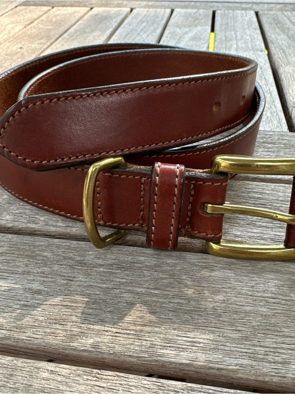 Eddie Bauer Belt Mens Size 36 Brown Italian Leather Dress Solid Brass Made USA